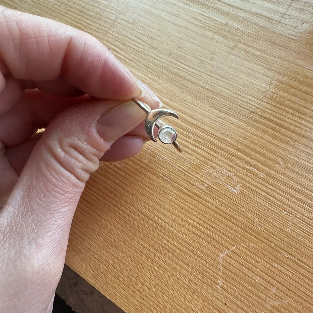 Sterling Silver Crescent Moon Ring with moonstone
